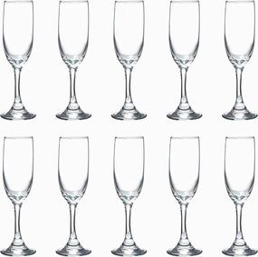 DISCOUNT PROMOS Premiere Champagne Flutes 6.25 oz. Set of 10, Bulk Pack - Elegant Drinkware for Weddings, Events, & Promotional Gifts - Clear
