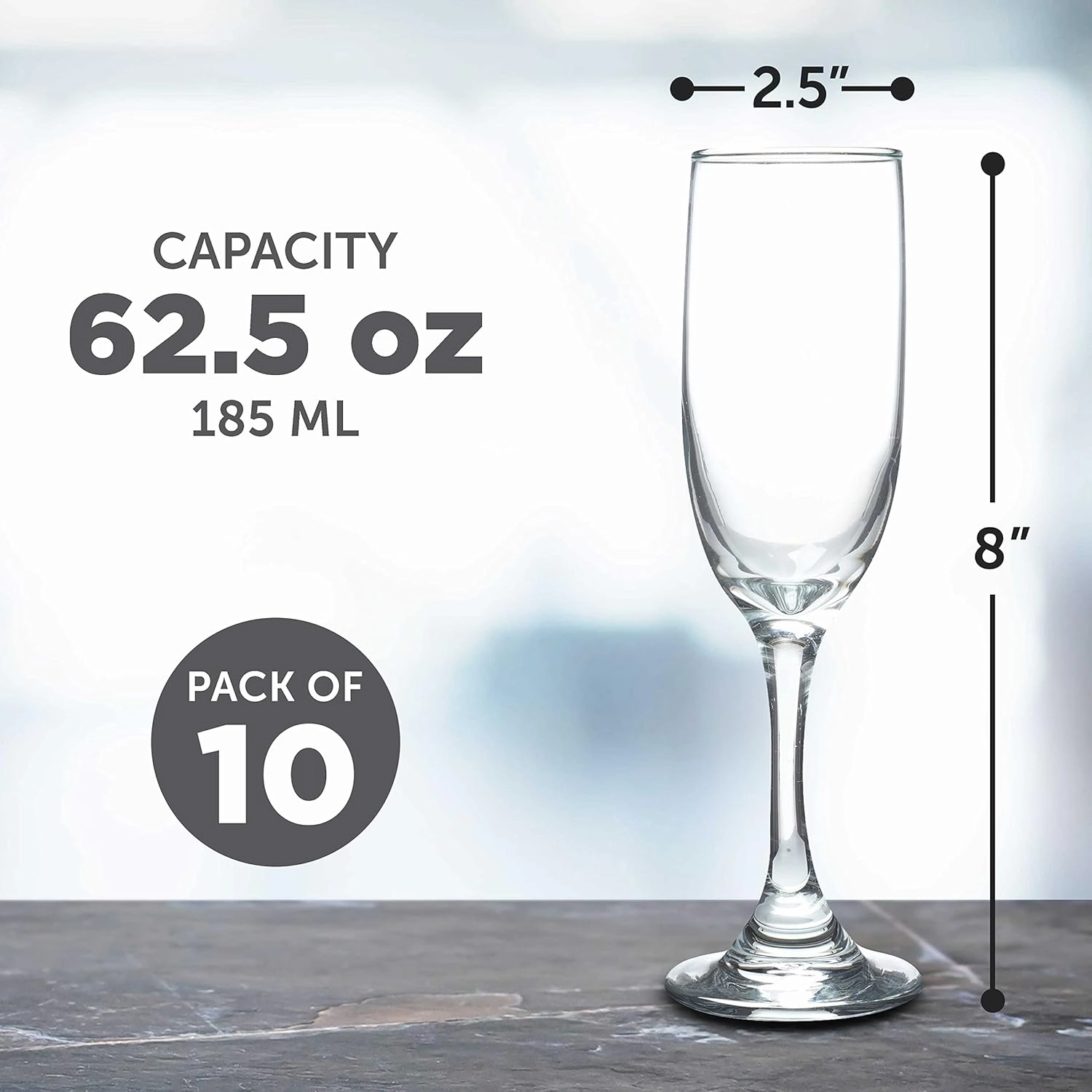 DISCOUNT PROMOS Premiere Champagne Flutes 6.25 oz. Set of 10, Bulk Pack - Elegant Drinkware for Weddings, Events, & Promotional Gifts - Clear