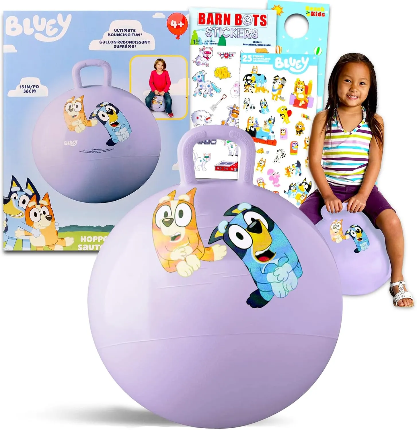 Disney Bluey Hopper Ball Outdoor Toy Set - Bundle Includes Bluey 15" Hopper Ball for Boys and Girls Outdoor Activities, Parties Plus Stickers, More | Bluey Outdoor Toys for Toddlers
