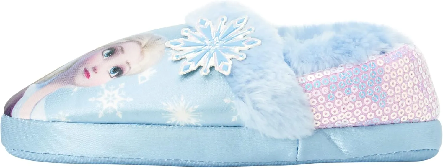 Disney Frozen Elsa and Anna Girls Slippers - Plush Non-Slip Comfy Fluffy Lightweight Warm Comfort Soft Aline Indoor House Slippers (Toddler/Little Kid)