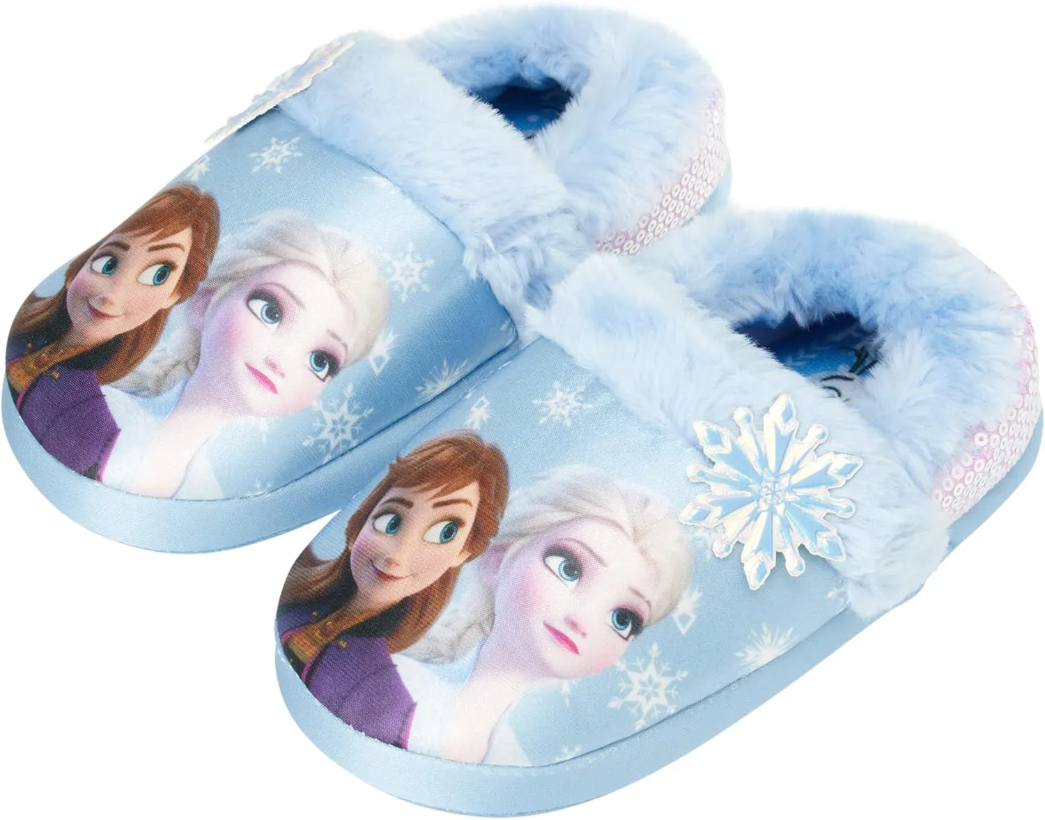 Disney Frozen Elsa and Anna Girls Slippers - Plush Non-Slip Comfy Fluffy Lightweight Warm Comfort Soft Aline Indoor House Slippers (Toddler/Little Kid)