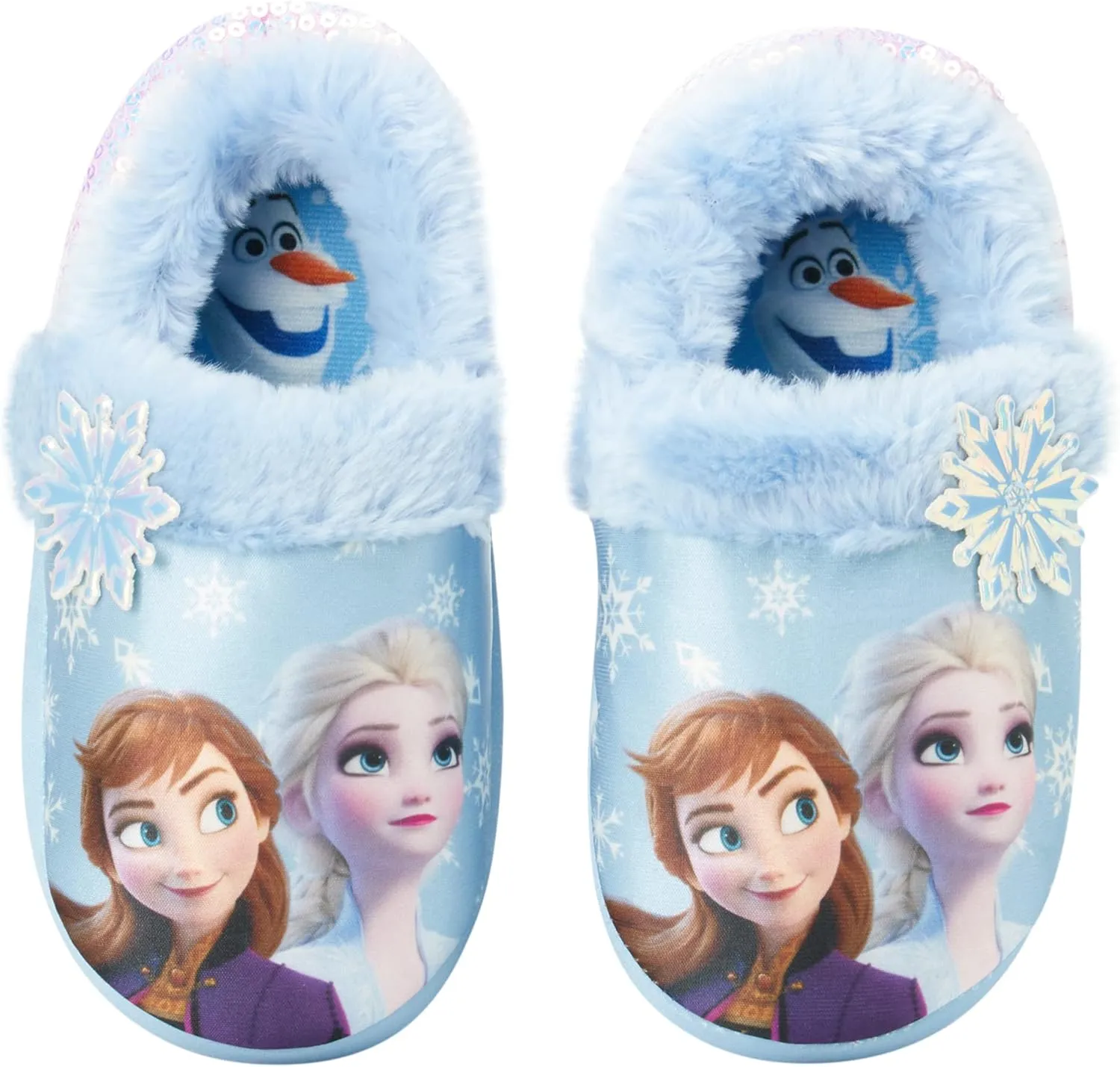 Disney Frozen Elsa and Anna Girls Slippers - Plush Non-Slip Comfy Fluffy Lightweight Warm Comfort Soft Aline Indoor House Slippers (Toddler/Little Kid)
