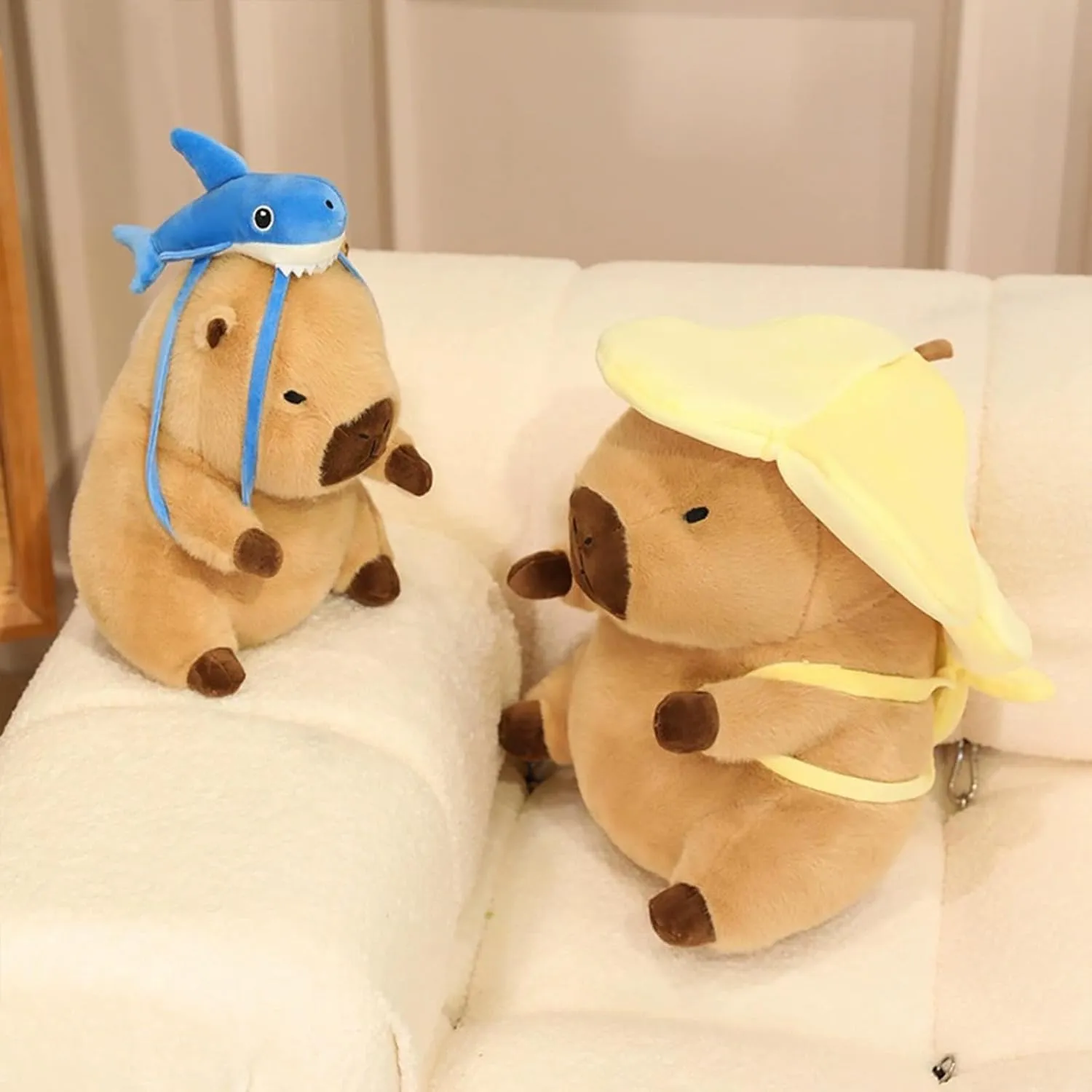 Ditucu Capybara Plush with Shark Backpack 7.8 inch Cute Capibara Stuffed Animal Soft Plushies Toys Gifts for Kids Brown