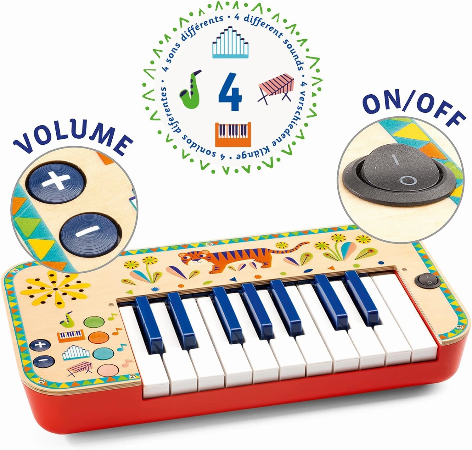 DJECO Animambo Synthesizer - Safe Music Instrument for Kids, Cute Educational Toddler Musical Toy for Motor Skills, Creativity, Imagination & Rythym - Toys for 3  Years Girls & Boys