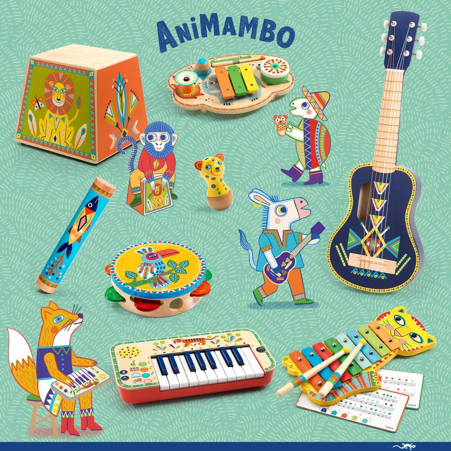 DJECO Animambo Synthesizer - Safe Music Instrument for Kids, Cute Educational Toddler Musical Toy for Motor Skills, Creativity, Imagination & Rythym - Toys for 3  Years Girls & Boys