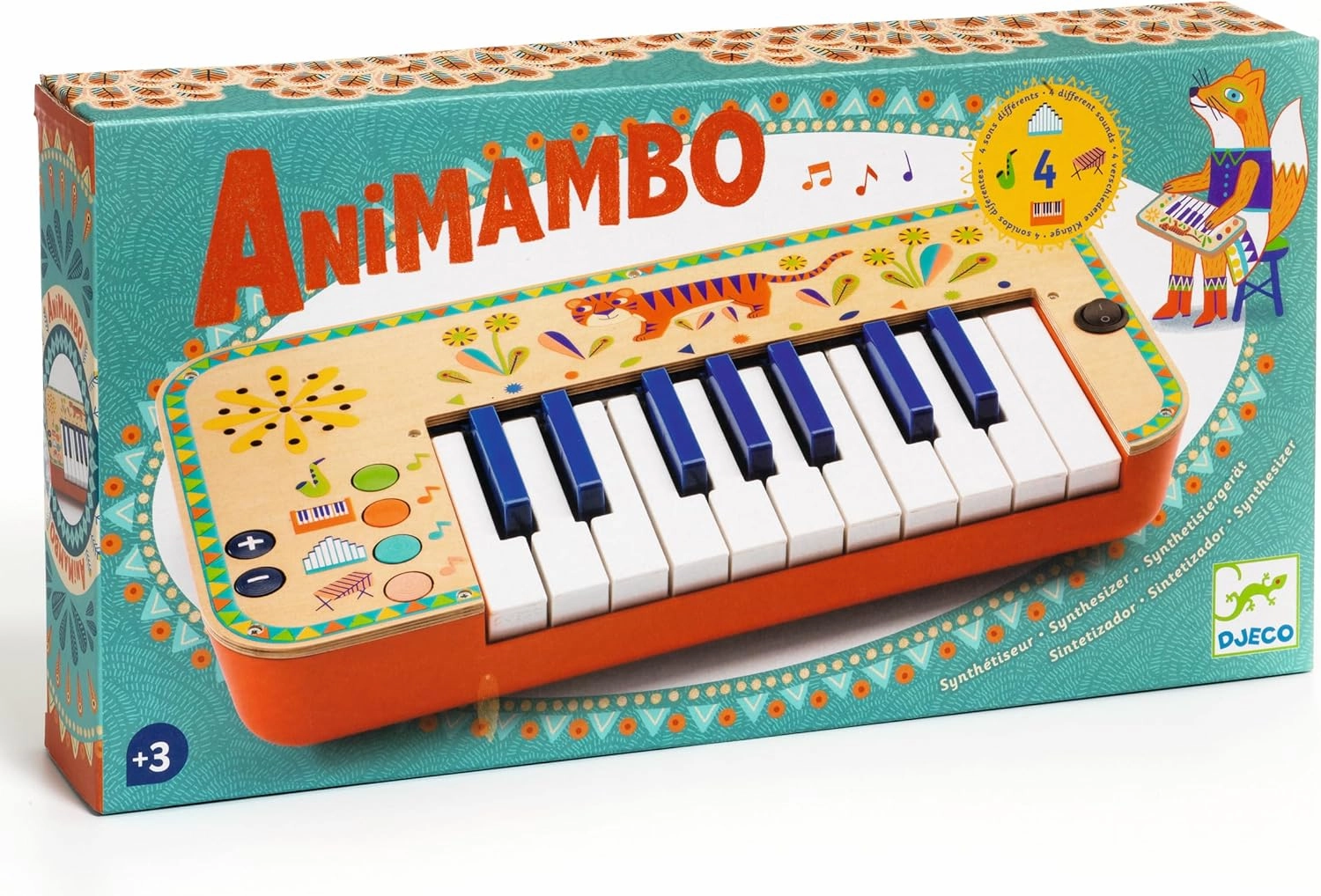 DJECO Animambo Synthesizer - Safe Music Instrument for Kids, Cute Educational Toddler Musical Toy for Motor Skills, Creativity, Imagination & Rythym - Toys for 3  Years Girls & Boys