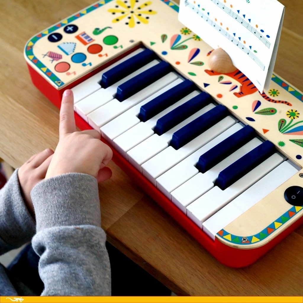 DJECO Animambo Synthesizer - Safe Music Instrument for Kids, Cute Educational Toddler Musical Toy for Motor Skills, Creativity, Imagination & Rythym - Toys for 3  Years Girls & Boys