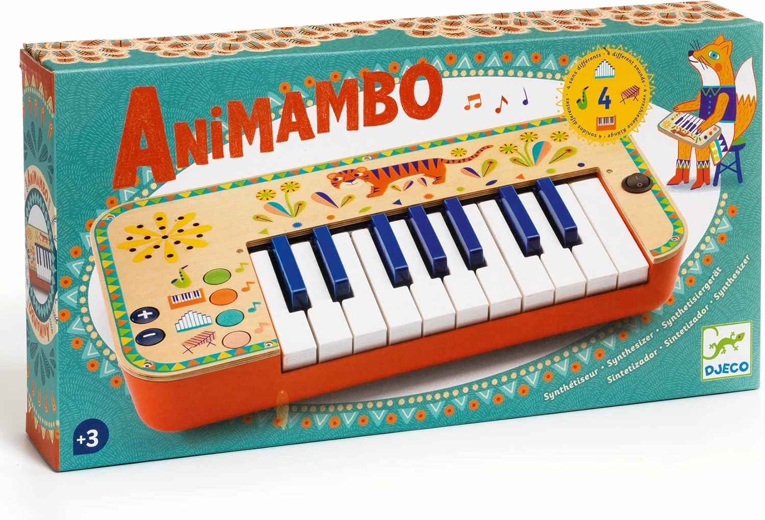 DJECO Animambo Synthesizer - Safe Music Instrument for Kids, Cute Educational Toddler Musical Toy for Motor Skills, Creativity, Imagination & Rythym - Toys for 3  Years Girls & Boys