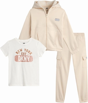 DKNY Girls 3-Piece Athletic Fleece Zip Sweatshirt Hoodie and Jogger Set (4-12)