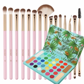 Docolor 15Piece Eye Makeup Brushes Set   34 Colors Tropical Eeyshadow Palette Pigmented Matte Shimmer Metallic Blendable Soft Cream Powder Makeup Eye Shadow Palettes for Christmas Gift