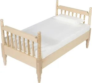 Dollhouse Furniture Small Bed Toy Set, Pillow, Realistic Bedroom Accessories for 6 inch Dolls, Wood Frame, 1/12 Scale