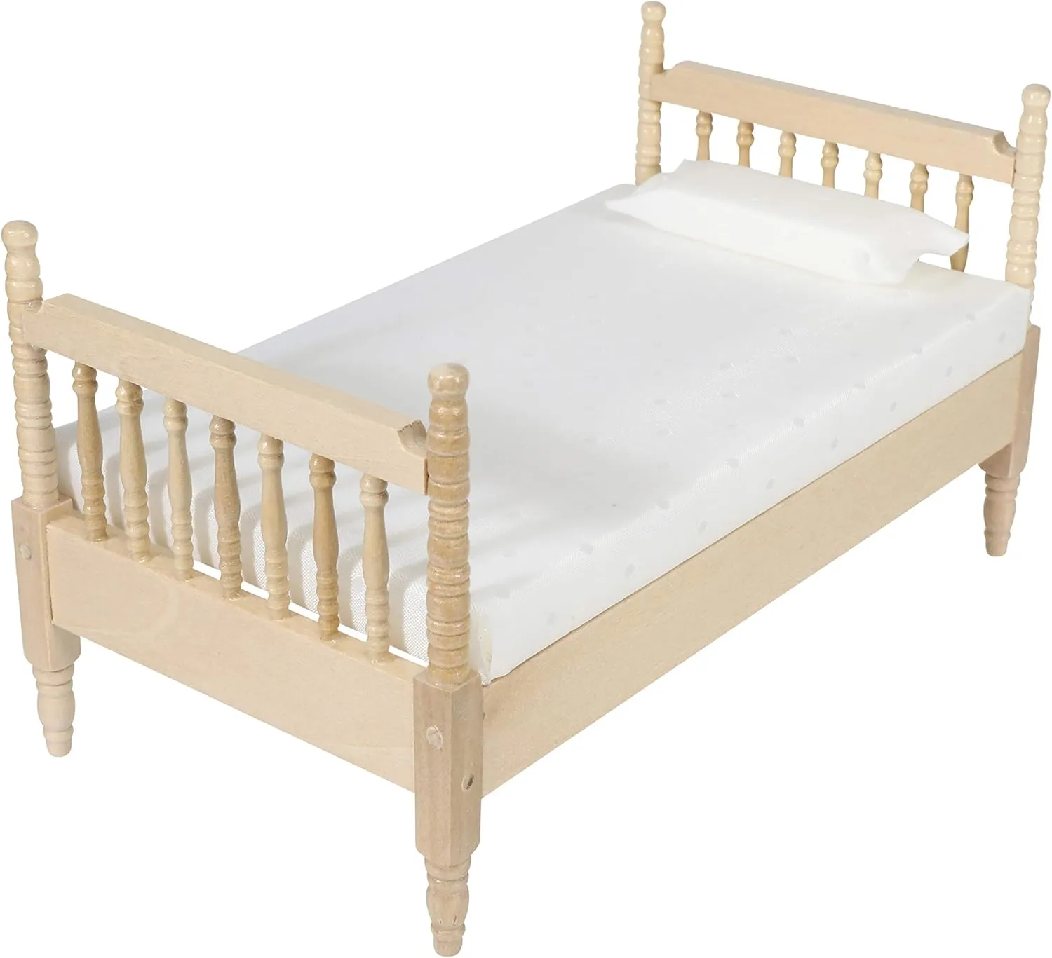 Dollhouse Furniture Small Bed Toy Set, Pillow, Realistic Bedroom Accessories for 6 inch Dolls, Wood Frame, 1/12 Scale