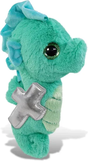 DolliBu Big Eye Seahorse Stuffed Animal with Silver Cross and Personalization - Religious Baby Baptism Gifts for Boys and Girls, Dedication Christening Gifts Plush Prayer Healing Teddy Bear - 10 Inch