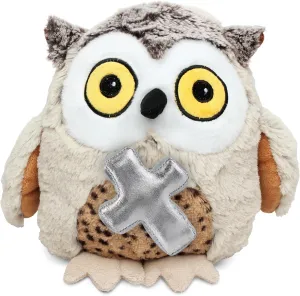 DolliBu Fat Brown Owl Stuffed Animal with Silver Cross Plush - Religious Baptism Gifts for Boys and Girls Dedication Christening Gifts Plush Prayer Toy, Healing Stuffed Animal Toy- 10 Inches