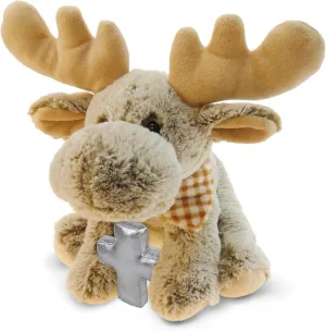 DolliBu Floppy Moose Stuffed Animal with Silver Cross Plush - Religious Baptism Gifts for Boys and Girls, Dedication Christening Gifts Plush Prayer Toy, Healing Stuffed Animal Toy - 12 Inches