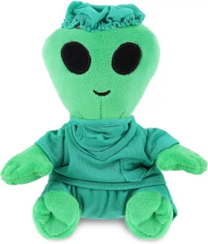 DolliBu Green Alien Doctor Plush Toy - Super Soft Alien Doctor Stuffed Animal Dress Up with Cute Scrub Uniform and Cap Outfit - Gift with Personalization - 6 Inches