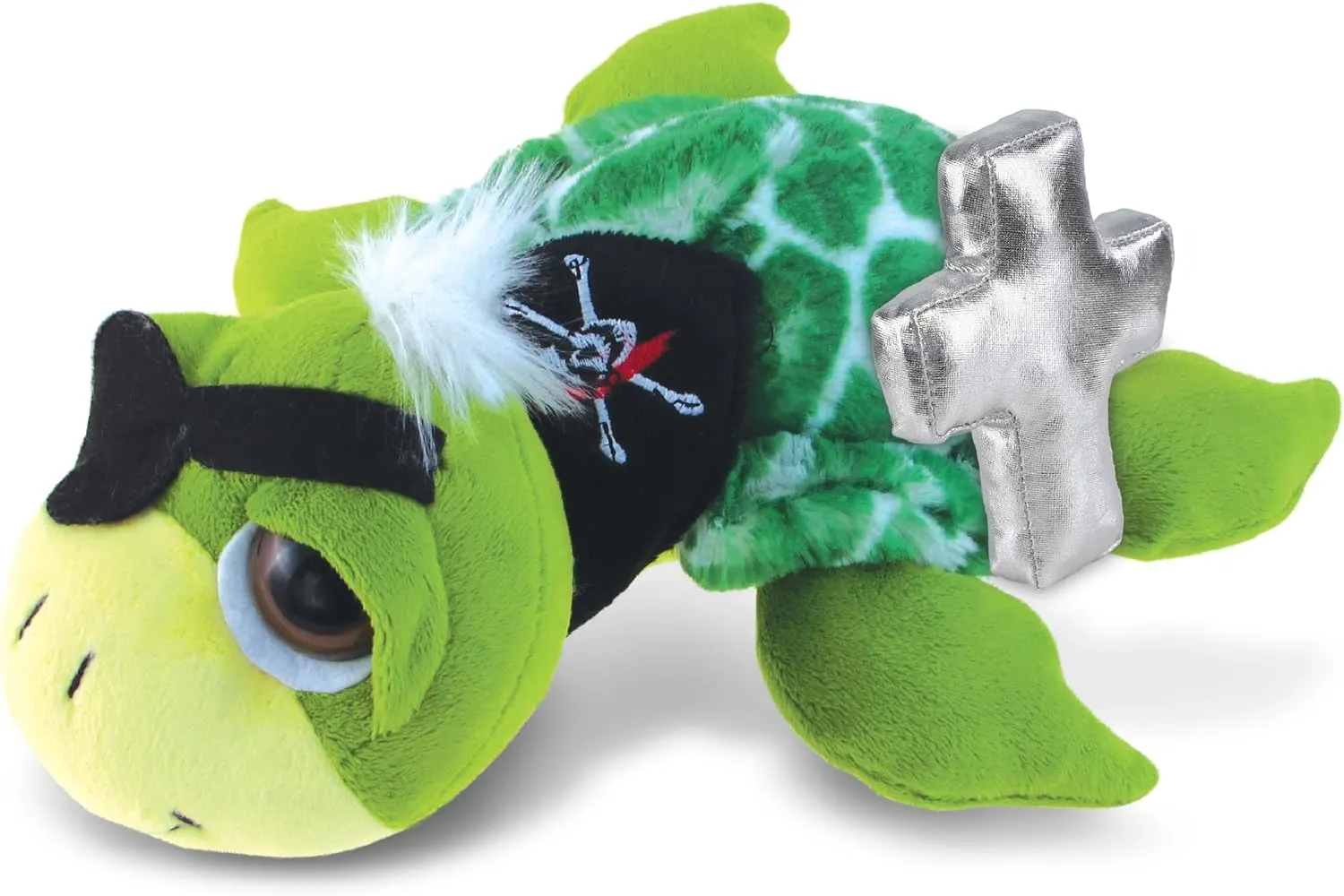 DolliBu Green Pirate Sea Turtle Stuffed Animal with Silver Cross Plush - Baptism Gifts for Boys and Girls, Cute Dedication Christening Plush Prayer Toy Healing Teddy Bear - 10.5 Inches
