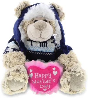 DolliBu Happy Mother's Day Super Soft Plush Polar Bear with Clothes - Cute Stuffed Animal with Pink Heart Message for Best Mommy, Grandma, Wife, Daughter - 9" Inches
