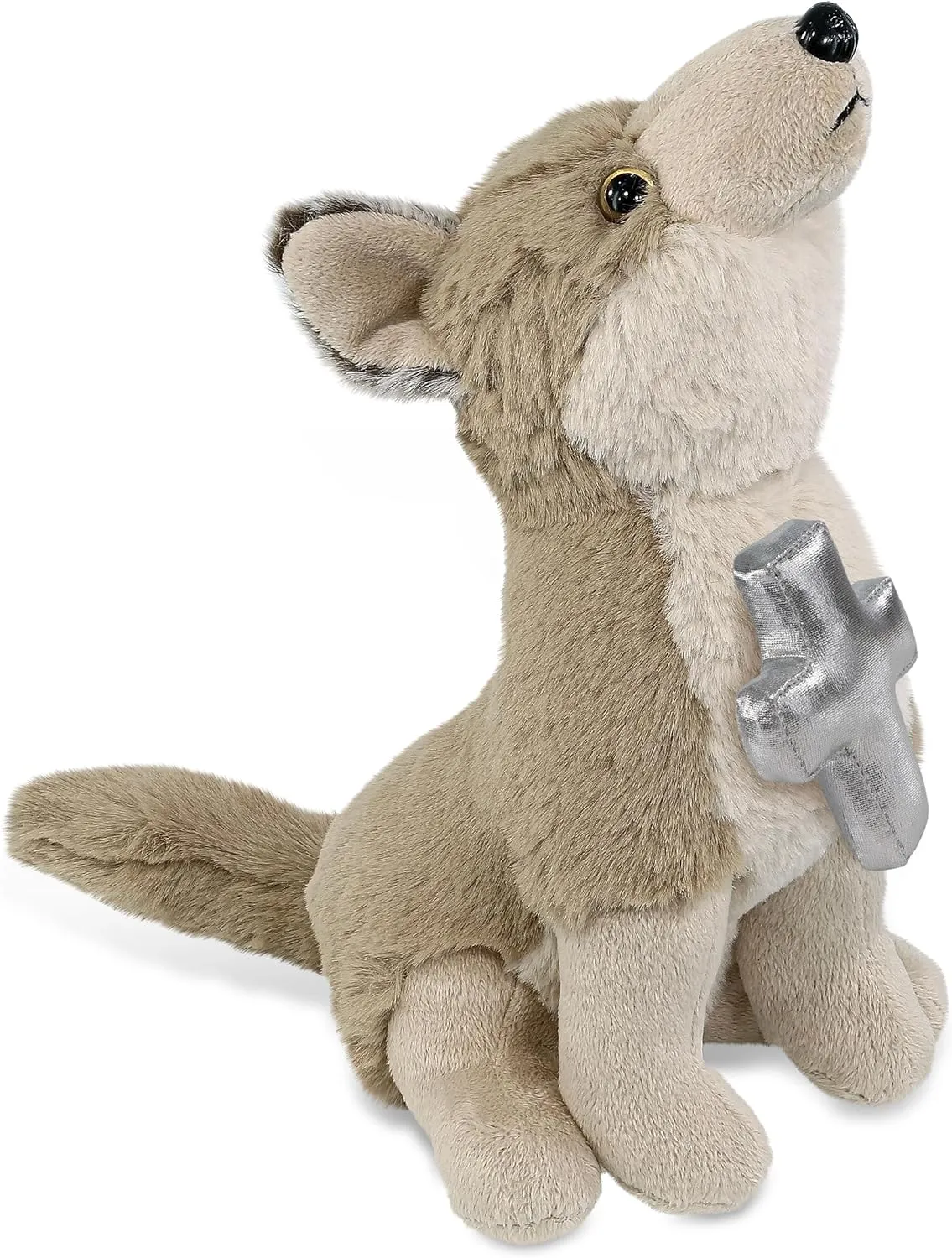 DolliBu Howling Wolf Stuffed Animal with Silver Cross and Personalization - Religious Baby Baptism Gifts for Boys and Girls, Dedication Christening Gifts Plush Prayer Toy Healing Teddy Bear - 8.5 Inch
