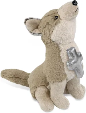 DolliBu Howling Wolf Stuffed Animal with Silver Cross and Personalization - Religious Baby Baptism Gifts for Boys and Girls, Dedication Christening Gifts Plush Prayer Toy Healing Teddy Bear - 8.5 Inch