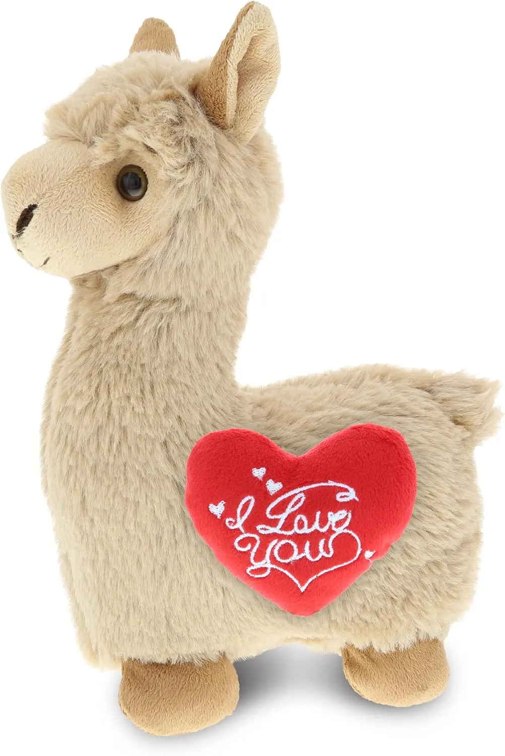 DolliBu I Love You Valentine Plush Beige Llama - Cute Stuffed Animal with Red Heart and Name Personalization Gift for Valentines Day, Birthday, Anniversary, Romantic Date - 11 Inches