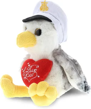 DolliBu I Love You Valentine Plush Big Eyes Seagull Sailor - Cute Soft Cuddly Stuffed Animal with Red Heart Gift for Valentines Day, Birthday Present, Anniversary - 7.5 Inches