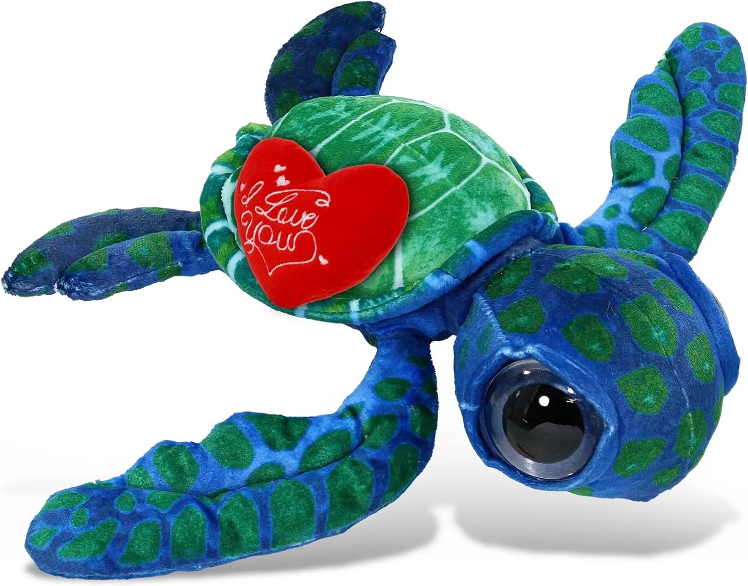 DolliBu I Love You Valentine Plush Blue Sea Turtle - Cute Stuffed Animal with Red Heart and Name Personalization Gift for Valentines Day, Birthday, Anniversary, Romantic Date - 10 Inches