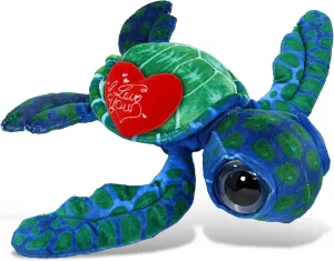 DolliBu I Love You Valentine Plush Blue Sea Turtle - Cute Stuffed Animal with Red Heart and Name Personalization Gift for Valentines Day, Birthday, Anniversary, Romantic Date - 10 Inches