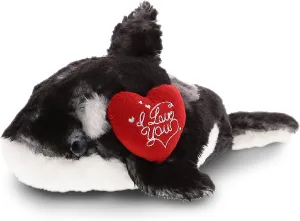 DolliBu I Love You Valentine Plush Killer Whale - Cute Stuffed Animal with Red Heart and Name Personalization Gift for Valentines Day, Birthday, Anniversary, Romantic Date - 11.5 Inches