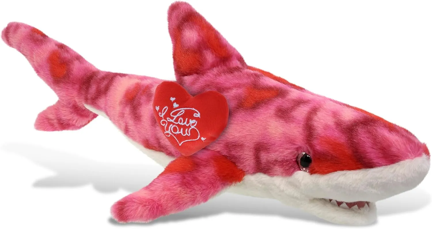 DolliBu I Love You Valentine Plush Pink Tie-Dye Shark - Cute Stuffed Animal with Red Heart and Name Personalization Gift for Valentines Day, Birthday, Anniversary, Romantic Date - 23 Inches