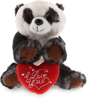 DolliBu I Love You Valentine Plush Squat Panda - Cute Stuffed Animal with Red Heart and Name Personalization Gift for Valentines Day, Birthday, Anniversary, Romantic Date - 10 Inches