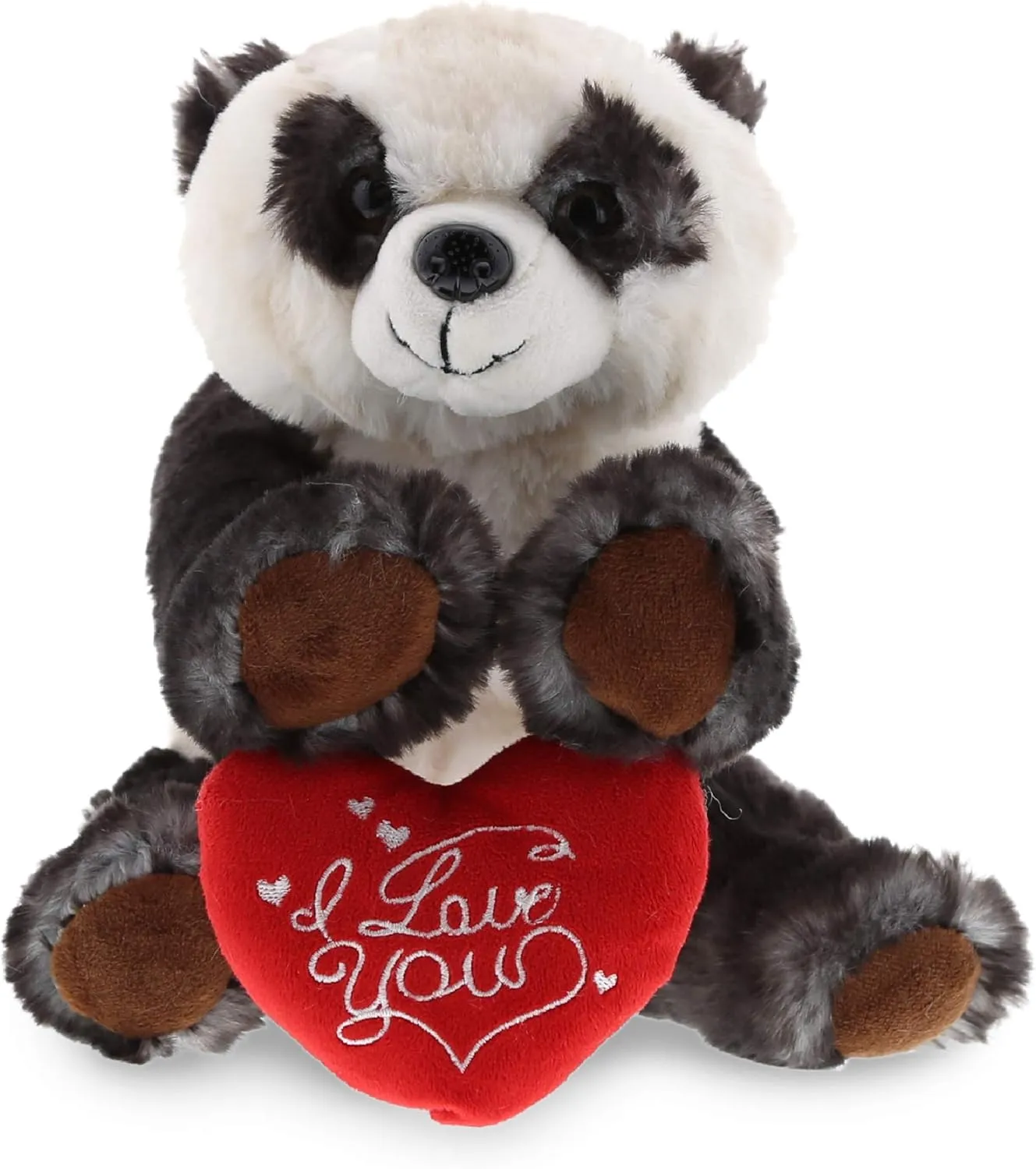 DolliBu I Love You Valentine Plush Squat Panda - Cute Stuffed Animal with Red Heart and Name Personalization Gift for Valentines Day, Birthday, Anniversary, Romantic Date - 10 Inches