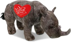 DolliBu I Love You Valentine Plush Wild Collection Rhino - Cute Stuffed Animal with Red Heart and Name Personalization Gift for Valentines Day, Birthday, Anniversary, Romantic Date - 15 Inches