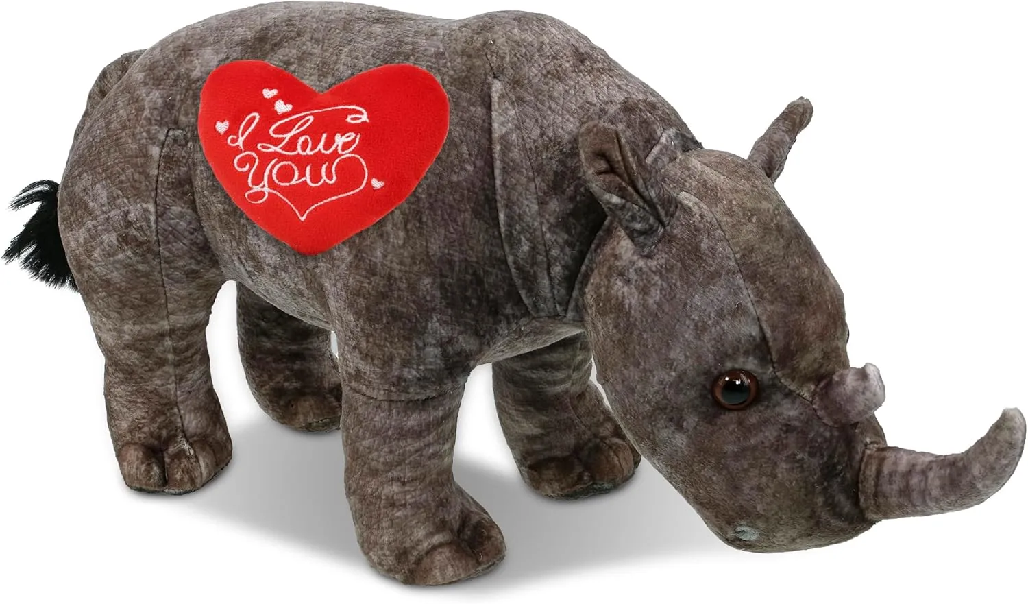 DolliBu I Love You Valentine Plush Wild Collection Rhino - Cute Stuffed Animal with Red Heart and Name Personalization Gift for Valentines Day, Birthday, Anniversary, Romantic Date - 15 Inches