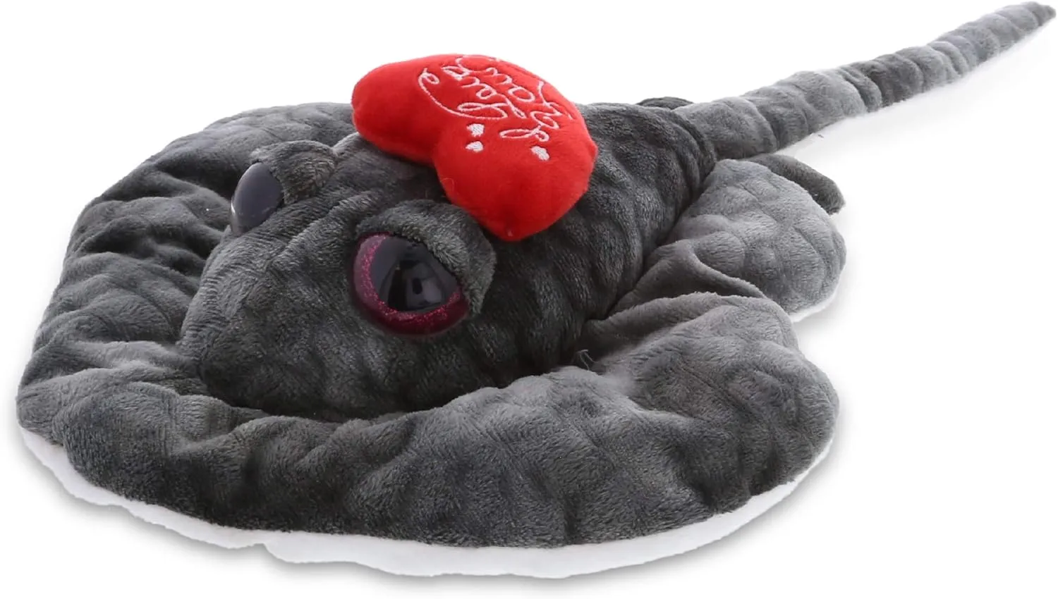 DolliBu I Love You Valentine Plush Wild Grey Stingray - Cute Stuffed Animal with Red Heart and Name Personalization Gift for Valentines Day, Birthday, Anniversary, Romantic Date - 18.5 Inches