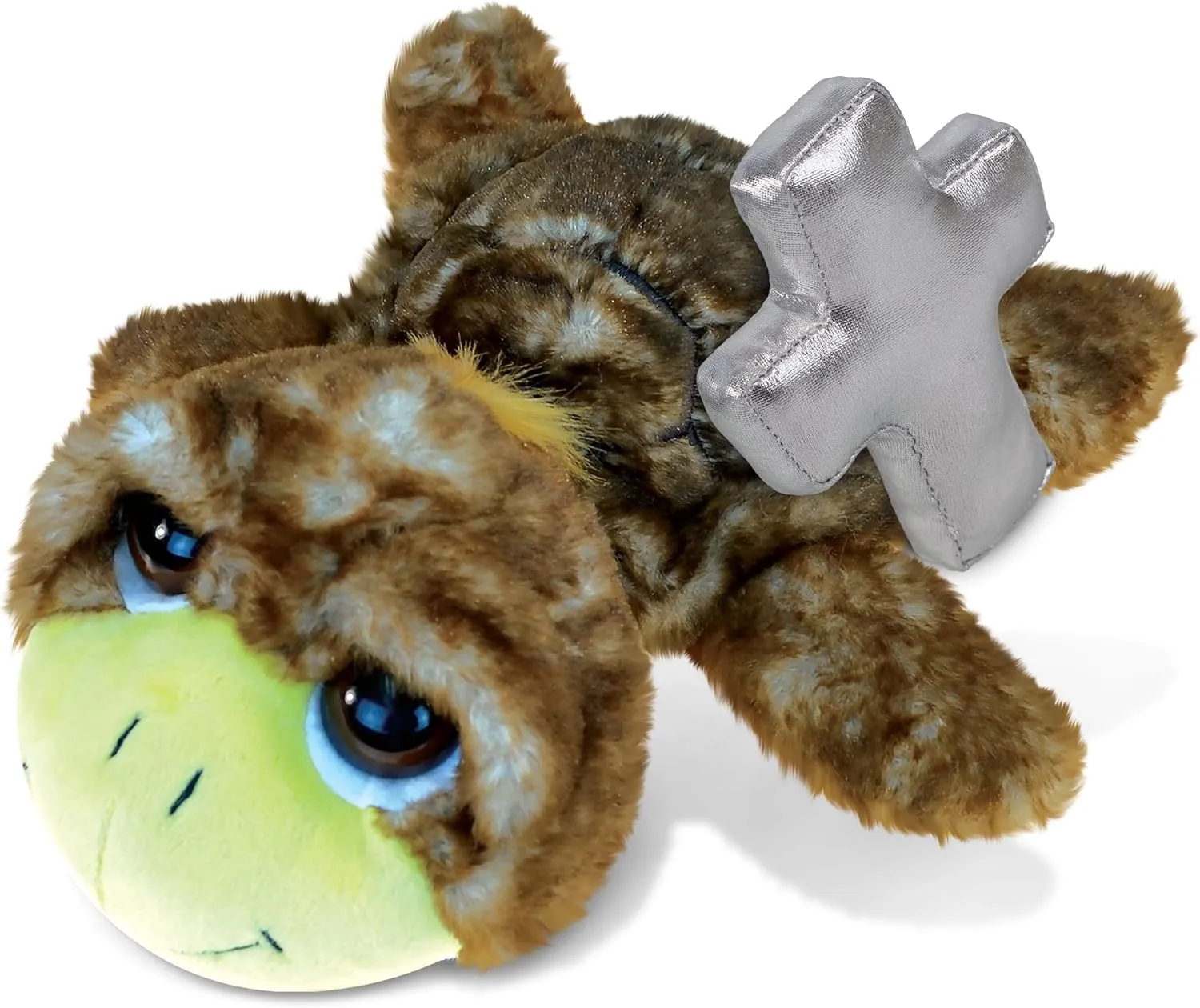 DolliBu Large Brown Sea Turtle Stuffed Animal with Silver Cross and Personalization - Baptism Gifts for Boys and Girls, Dedication Christening Gifts Plush Prayer Toy Healing Teddy Bear - 11 Inch