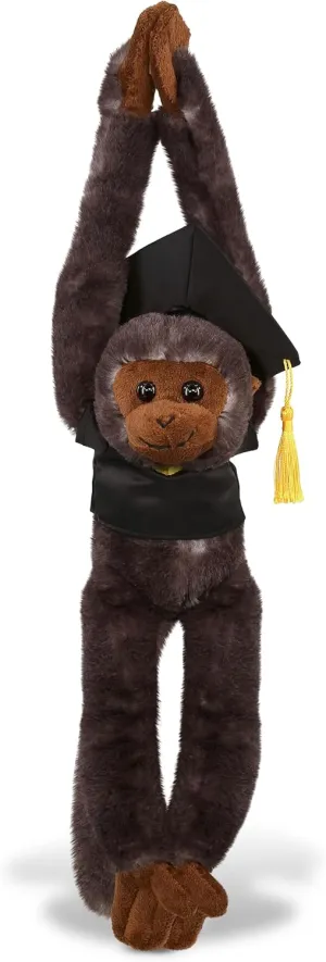 DolliBu Long Arm Hanging Black Capuchin Monkey Graduation Plush Toy - Soft Graduation Stuffed Animal Dress Up Gown and Cap with Tassel - Gift with Personalization - 21 Inches