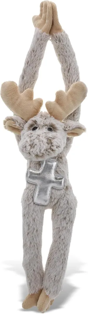 DolliBu Long-Arms Moose Stuffed Animal with Silver Cross Plush - Religious Baptism Gifts for Boys and Girls, Christening Gifts Plush Prayer Toy Healing Stuffed Animal - 21 Inches