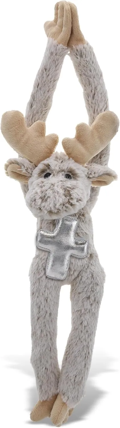 DolliBu Long-Arms Moose Stuffed Animal with Silver Cross Plush - Religious Baptism Gifts for Boys and Girls, Christening Gifts Plush Prayer Toy Healing Stuffed Animal - 21 Inches