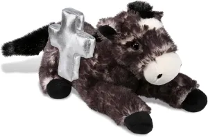 DolliBu Lying Black Horse Stuffed Animal with Silver Cross Plush – Religious Baptism Gifts for Boys and Girls, Dedication Christening Gifts Plush Prayer Toy Healing Stuffed Animal - 6 Inch