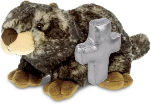 DolliBu Lying Marmot Stuffed Animal with Silver Cross and Personalization - Religious Baptism Gifts for Boys and Girls, Dedication Christening Plush Prayer Toy Healing Teddy Bear - 11 Inches