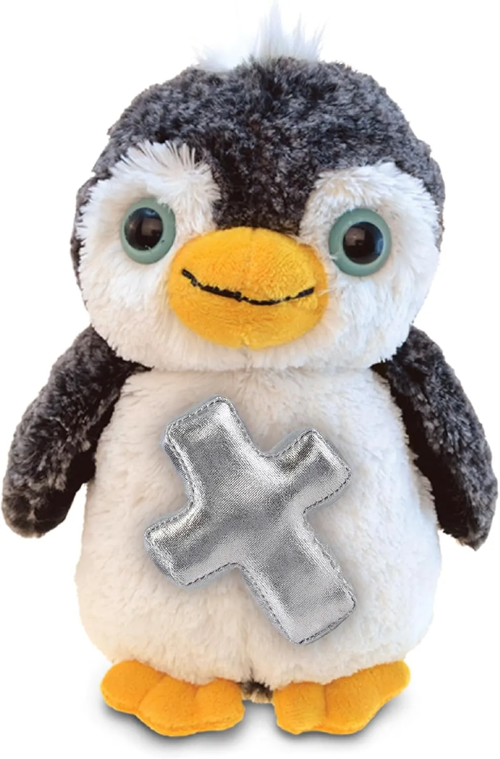 DolliBu Marine Wild Penguin Stuffed Animal with Silver Cross Plush - Religious Baptism Gifts for Boys and Girls, Cute Dedication Christening Gifts Plush Prayer Toy Healing Teddy Bear - 8 Inches