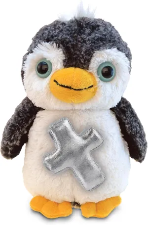 DolliBu Marine Wild Penguin Stuffed Animal with Silver Cross Plush - Religious Baptism Gifts for Boys and Girls, Cute Dedication Christening Gifts Plush Prayer Toy Healing Teddy Bear - 8 Inches