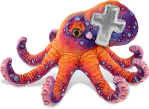 DolliBu Octopus Stuffed Animal with Silver Cross and Personalization - Religious Plush Baptism Gifts for Boys and Girls, Dedication Christening Gifts Plush Prayer Toy Healing Teddy Bear - 15 Inches