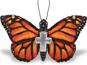 DolliBu Orange Butterfly Stuffed Animal with Silver Cross and Personalization - Religious Baptism Gifts for Boys and Girls, Dedication Christening Gifts Plush Prayer Toy Healing Teddy Bear - 12 Inches