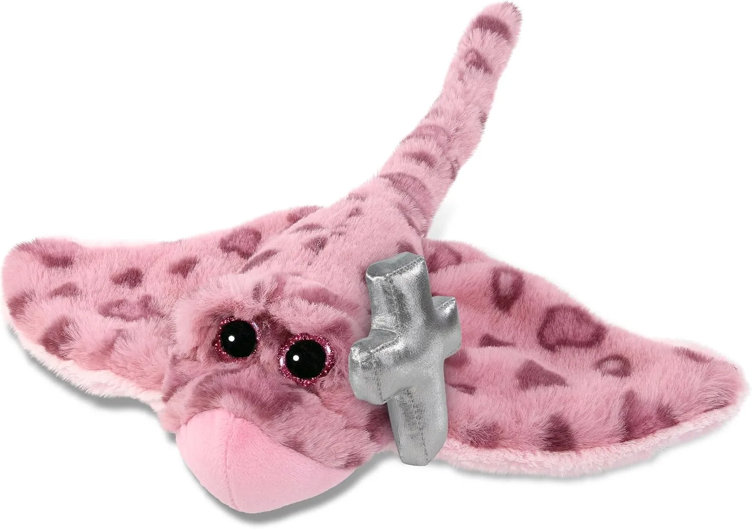 DolliBu Pink Rose Stingray Stuffed Animal with Silver Cross and Personalization - Religious Stingray Plush Baptism Gifts, Dedication Christening Gifts Plush Prayer Toy Healing Teddy Bear - 15 Inches