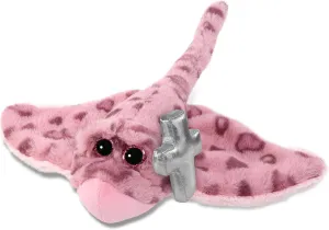 DolliBu Pink Rose Stingray Stuffed Animal with Silver Cross and Personalization - Religious Stingray Plush Baptism Gifts, Dedication Christening Gifts Plush Prayer Toy Healing Teddy Bear - 15 Inches
