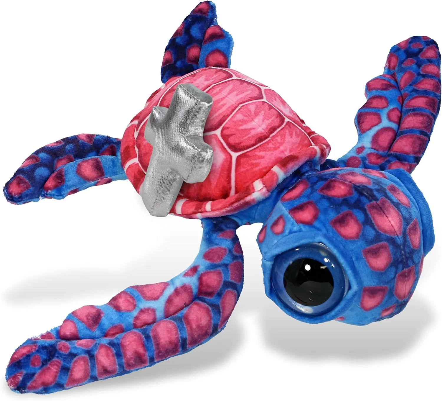 DolliBu Pink Sea Turtle Stuffed Animal with Silver Cross and Personalization - Religious Baptism Gifts for Boys and Girls, Dedication Christening Gifts Plush Prayer Toy Healing Teddy Bear - 10 Inches