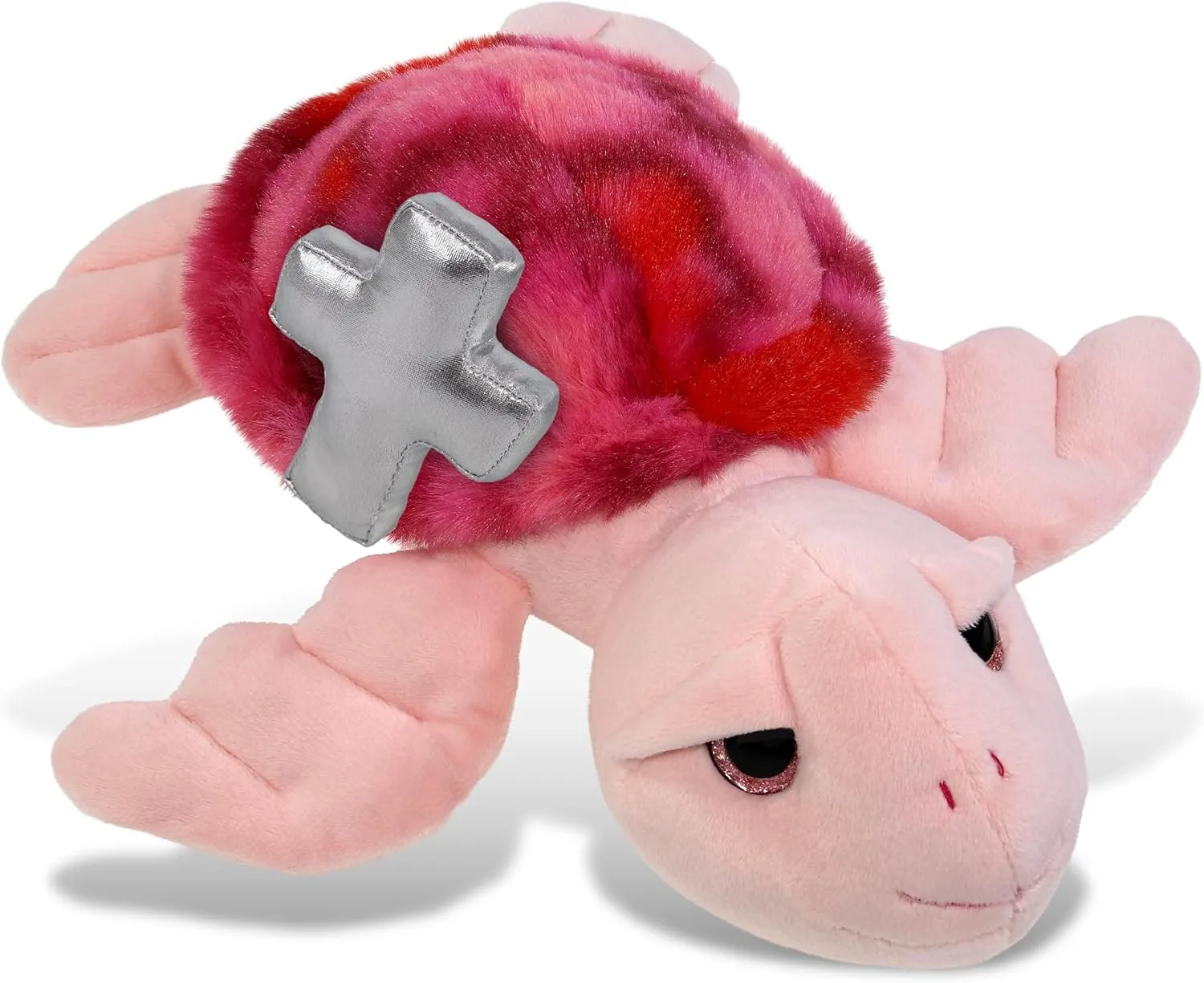 DolliBu Pink Tie-Dye Sea Turtle Stuffed Animal with Silver Cross and Personalization - Baptism Gifts for Boys and Girls, Dedication Christening Gift Plush Prayer Toy Healing Teddy Bear - 10 Inches