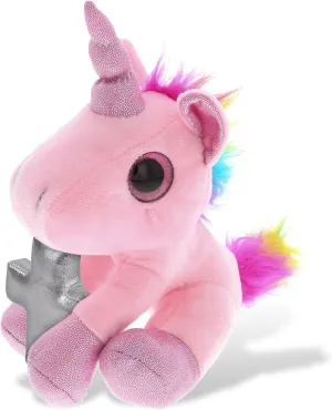 DolliBu Pink Unicorn Stuffed Animal with Silver Cross Plush - Religious Baptism Gifts for Boys and Girls, Cute Dedication Christening Gifts Plush Prayer Toy Healing Teddy Bear - 8 Inches
